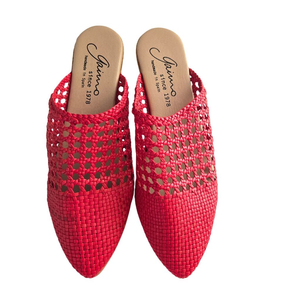 Gaimo Handmade in Spain Woven Pointy Toe Leather Red Espadrille Mules Size 9.5